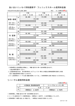 リハーサル室使用料金表 あいおいニッセイ同和損保ザ・ フェニックス
