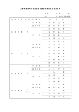 玉野市議会常任委員会及び議会運営委員会委員名簿