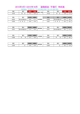 2015年4月～2015年10月 瀋陽経由 平壌行 時刻表