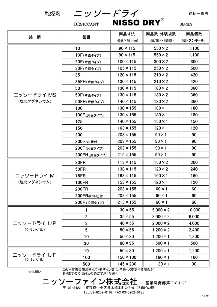 乾燥剤 ニッソードライ ニッソーファイン株式会社