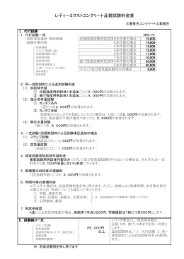 三重県生コンクリート工業組合の品質試験料をご参照下さい（PDFで表示