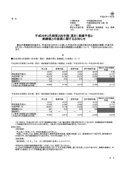 平成26年3月期第2四半期（累計）業績予想と実績値との差異について