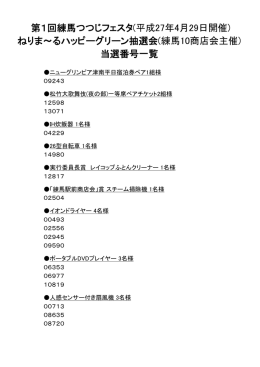 第1回練馬つつじフェスタ(平成27年4月29日開催) 当選番号一覧 ねりま