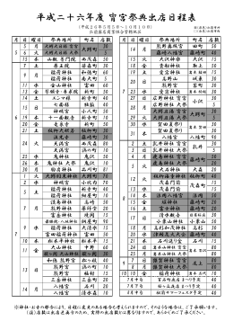 平成二十六年度 宵宮祭典出店日程表