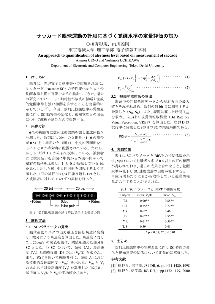 サッカード眼球運動の計測に基づく覚醒水準の定量評価の試み