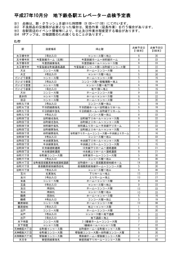 平成27年10月分 地下鉄各駅エレベーター点検予定表