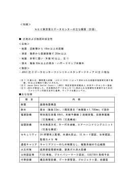 ＜別紙＞ NEC東京第三データセンターの主な概要（計画） 立地および