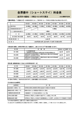 金澤備中（ショートステイ）料金表