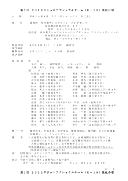 第1回 2012年ジュニアナショナルチーム（U－19）