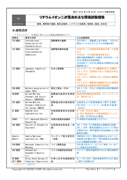 リチウムイオン二次電池の主な環境試験規格