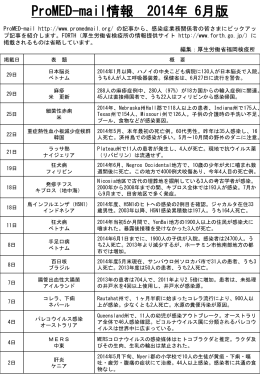 (ProMED)6月版について - FORTH｜厚生労働省検疫所