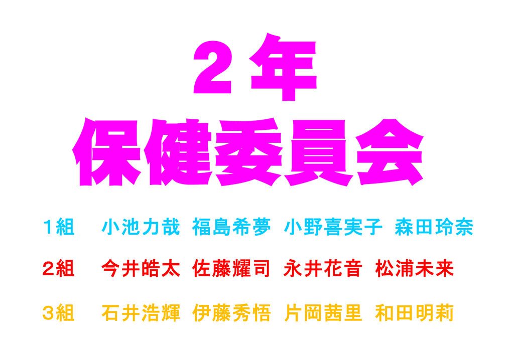 1組 小池力哉 福島希夢 小野喜実子 森田玲奈 2組 今井皓太 佐藤耀司 1組 小池力哉 福島希夢 小野喜実子 森田玲奈 2組 今井皓太 佐藤耀司