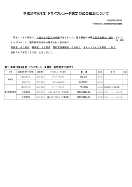 平成27年9月度 ドライブレコーダ選定型式の追加について