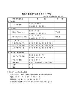 緊急時連絡先リスト（モルディヴ）