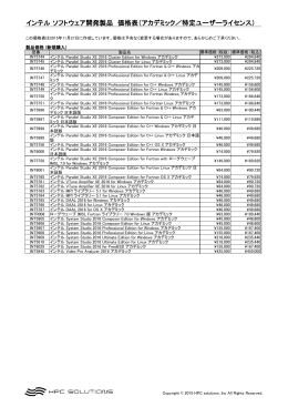 インテル ソフトウェア開発製品 価格表（アカデミック／特定ユーザー