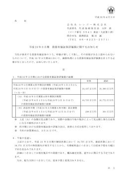 平成 24 年3月期 投資有価証券評価損に関するお知らせ