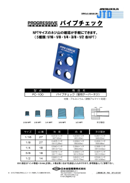 NPTサイズのネジ山の確認が手軽にできます。 （5種類：1/16 ・ 1/8 ・ 1/4