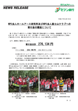NPO法人ホールアース研究所及びNPO法人富士山クラブへの 寄付金の