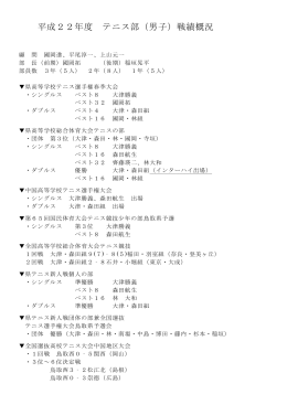 平成22年度 テニス部（男子）戦績概況