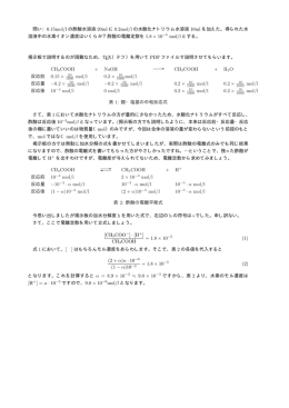 問い：0.15mol/l の酢酸水溶液 20ml に 0.2mol/l の水酸化ナトリウム