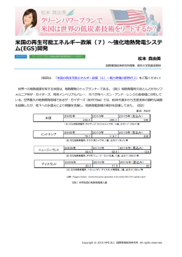 米国の再生可能エネルギー政策（7）～強化地熱発電システ ム(EGS)開発