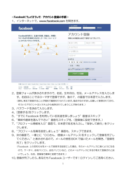 ＜Facebook(フェイスブック) アカウント登録の手順＞ 1