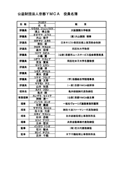 公益財団法人京都YMCA 役員名簿