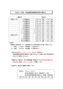 平成27年度 特定健診情報提供票受付締切日