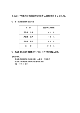 平成27年度消防職員採用試験申込受付は終了しました。