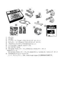 ① ボックス ② 本小冊子 ③ シリアル・ケーブル(PC→プロトタイピング