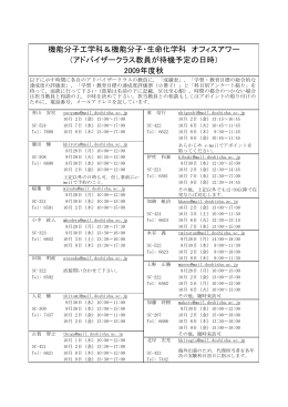 2009年度秋 （アドバイザークラス教員が待機予定の日時） 機能分子