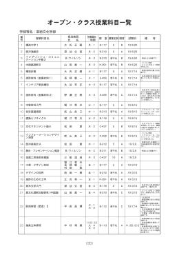 オープン・クラス授業科目一覧