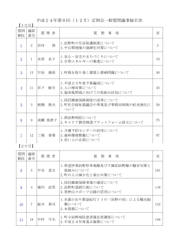 平成24年第8回（12月）定例会一般質問議事録目次