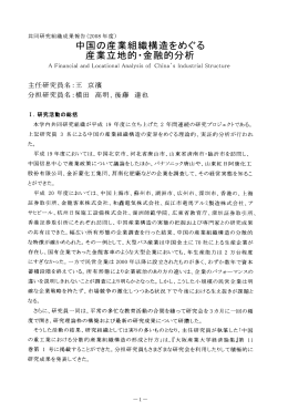 中国の産業組織構造をめぐる 産業立地的・金融的分析