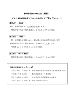 都市計画案の修正点（概要） ＜A3判の両面パンフレットも