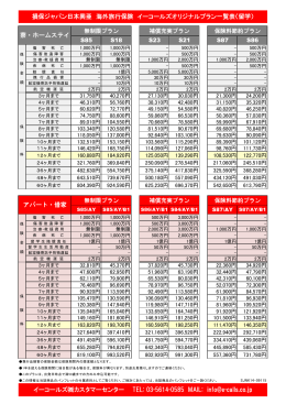 損保ジャパン日本興亜 海外旅行保険 イーコールズオリジナルプラン一覧