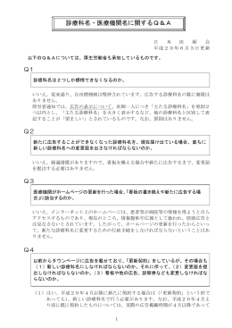 診療科名・医療機関名に関するQ＆Aについて（日本医師会・6月3日付）