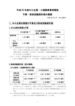 平成 25 年度中小企業・小規模事業者関係 予算・財政投