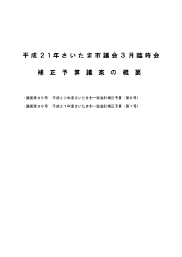 平成2 1 年さいたま市議会3月臨時会 補 正 予 算 議 案 の 概 要