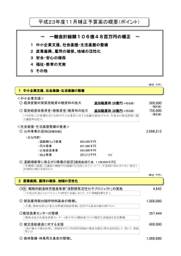 平成23年度11月補正予算案の概要（ポイント）