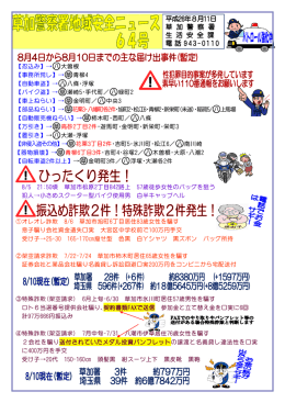 平成26年8月11日 草 加 警 察 署 生 活 安 全 課 電話 943ｰ0110