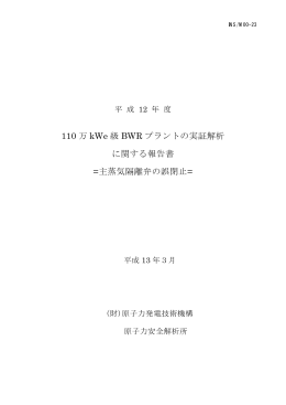 110万kWe級BWRプラントの実証解析 =主蒸気
