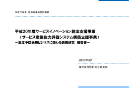 平成20年度サービスイノベーション創出支援事業 （サービス