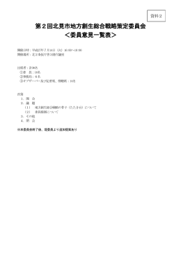 第2回北見市地方創生総合戦略策定委員会 ＜委員意見一覧表＞