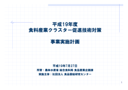 平成19年度 食料産業クラスター促進技術対策 事業実施計画