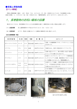 1．長寿動物のお祝い看板の設置 2．動物慰霊祭