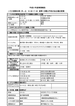 平成21年度事業報告 ハウス営業日時：月―土 10：00