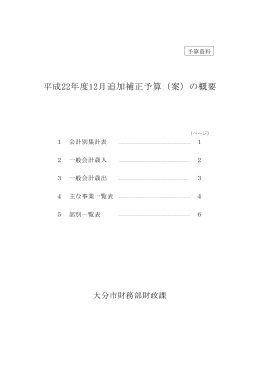 平成22年度12月追加補正予算（案）の概要