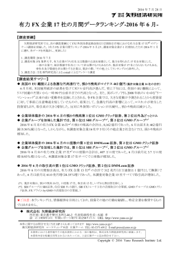 有力 FX 企業 17 社の月間データランキング