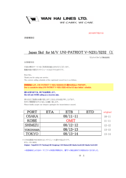 M/V UNI-PATRIOT V-N231/S232 遅延及び抜港の件